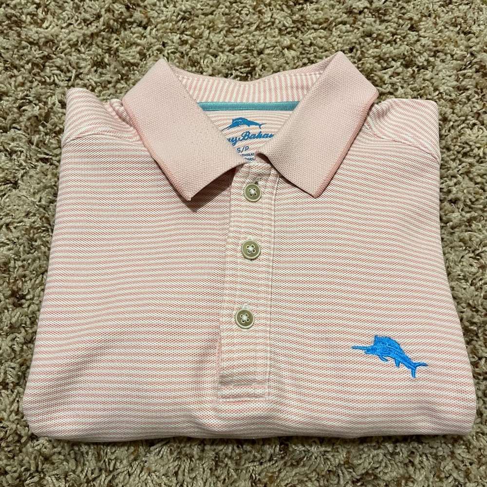 Men’s Tommy Bahama SUPIMA cotton polo size small-pink/white stripe